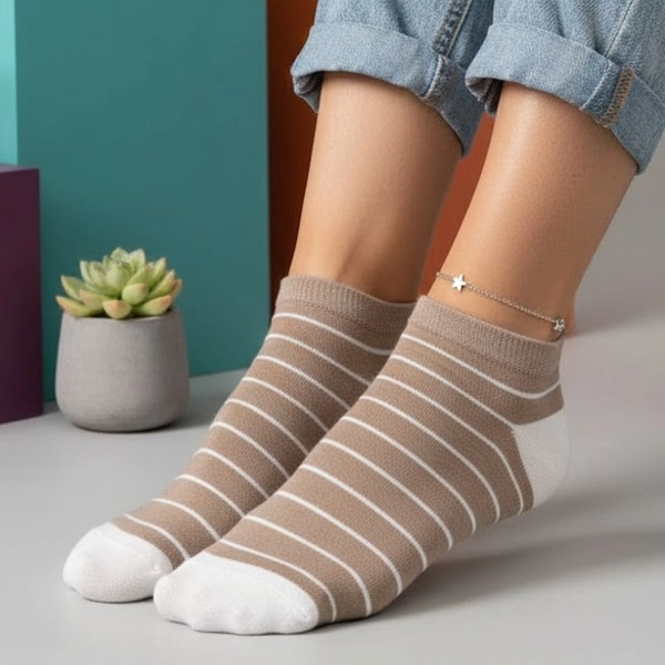 جوراب نیم ساق پنبه ای خط دار 7014 روما